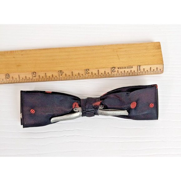 Clip-On Bow Tie Vintage Royal Rust Resistant black polka dots 5" - Picture 4 of 6